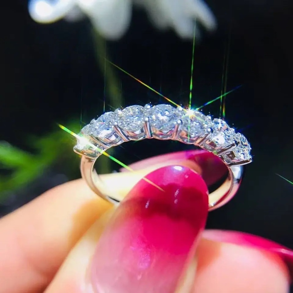 VVS1 Round Lab Dia Prong Half Eternity 925 Silver Wedding Band Ring